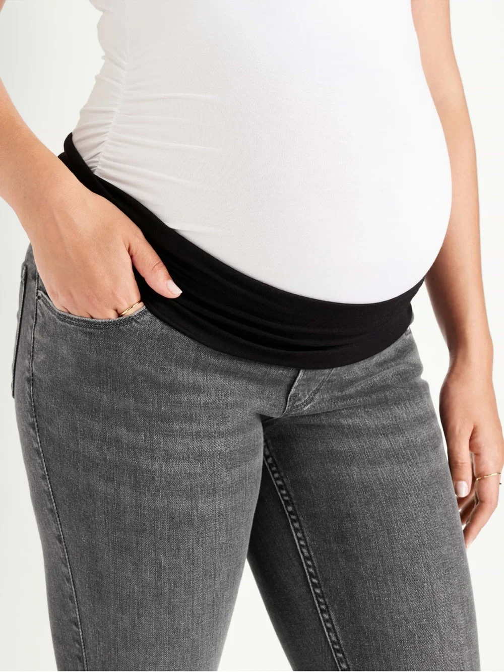 Old Navy Maternity Skinny Jeans with Fold- Over band and Side Slit- Blue
